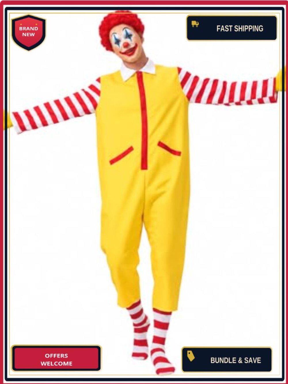 Clown Costume Set Jumpsuit Wig Nose Gloves Socks Halloween Adult